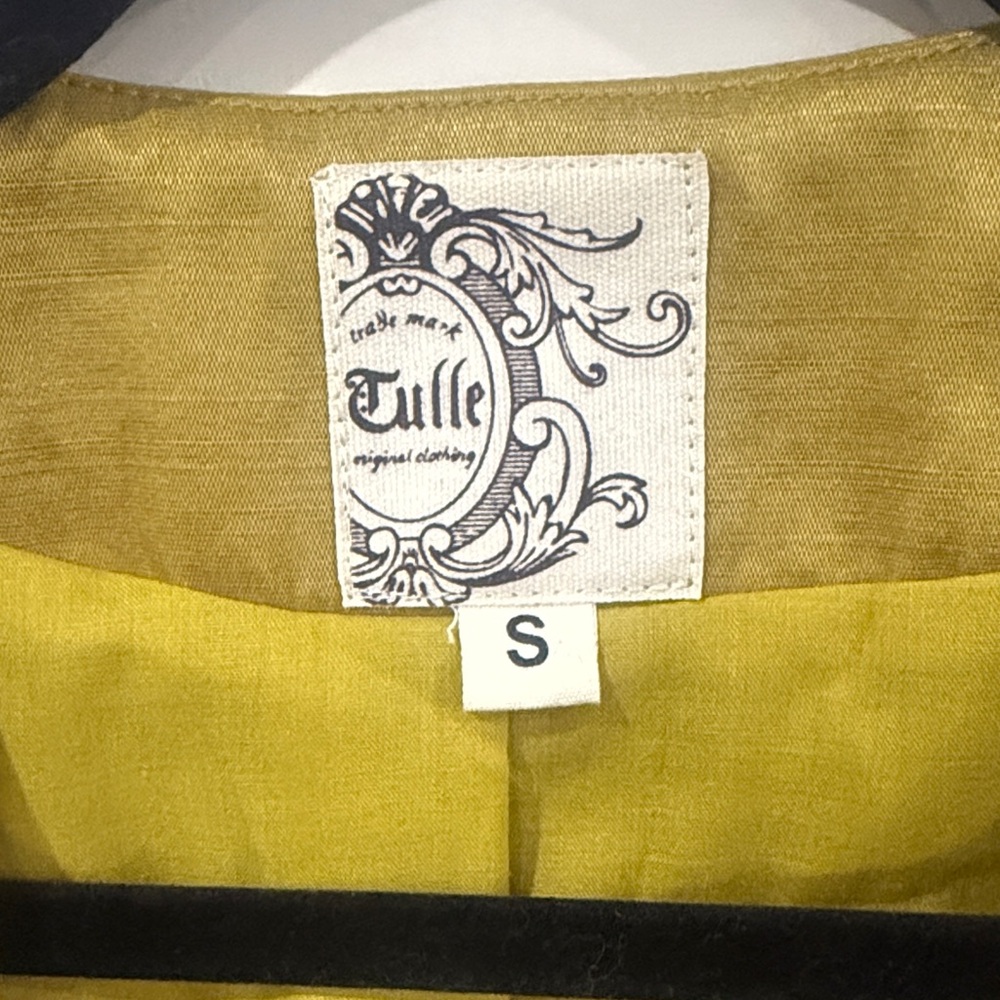 Anthropologie Tulle Mustard Olive Open-Front Women's Blazer Jacket - Picture 3 of 3